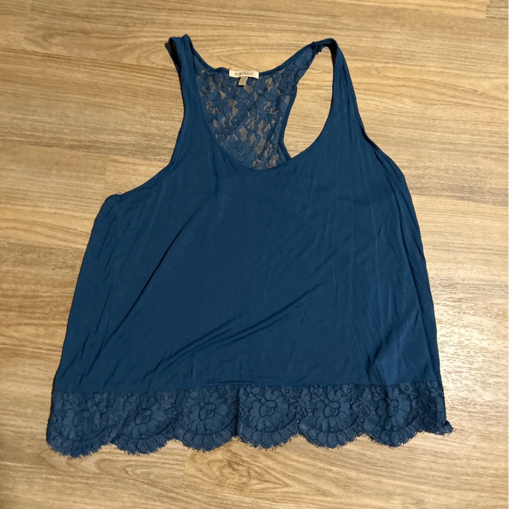 Anthropologie Bordeaux Teal Lace Detail Top